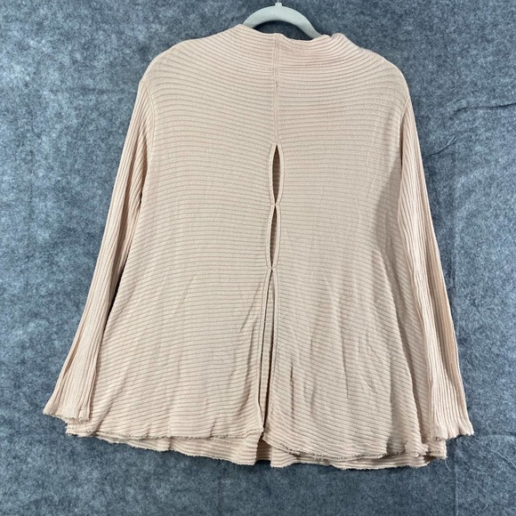 Free People Top XS Light Pink Ribbed Cowl Neck Split Back Long Sleeve Pullover - Picture 4 of 13